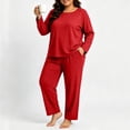 thumbnail image 6 of vdgthytj Plus Size Loungewear Sets for Women Ribbed Long Sleeve Crewneck Tops Straight Leg Pants Fall Sleepwear 2 Piece Outfits(5X-Large,Red), 6 of 9