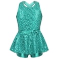 thumbnail image 3 of YONGHS Women Sequin Ballet Jazz Modern Tap Dancewear Criss Cross Back Leotard Performance Costume Lake Green 16/M, 3 of 7