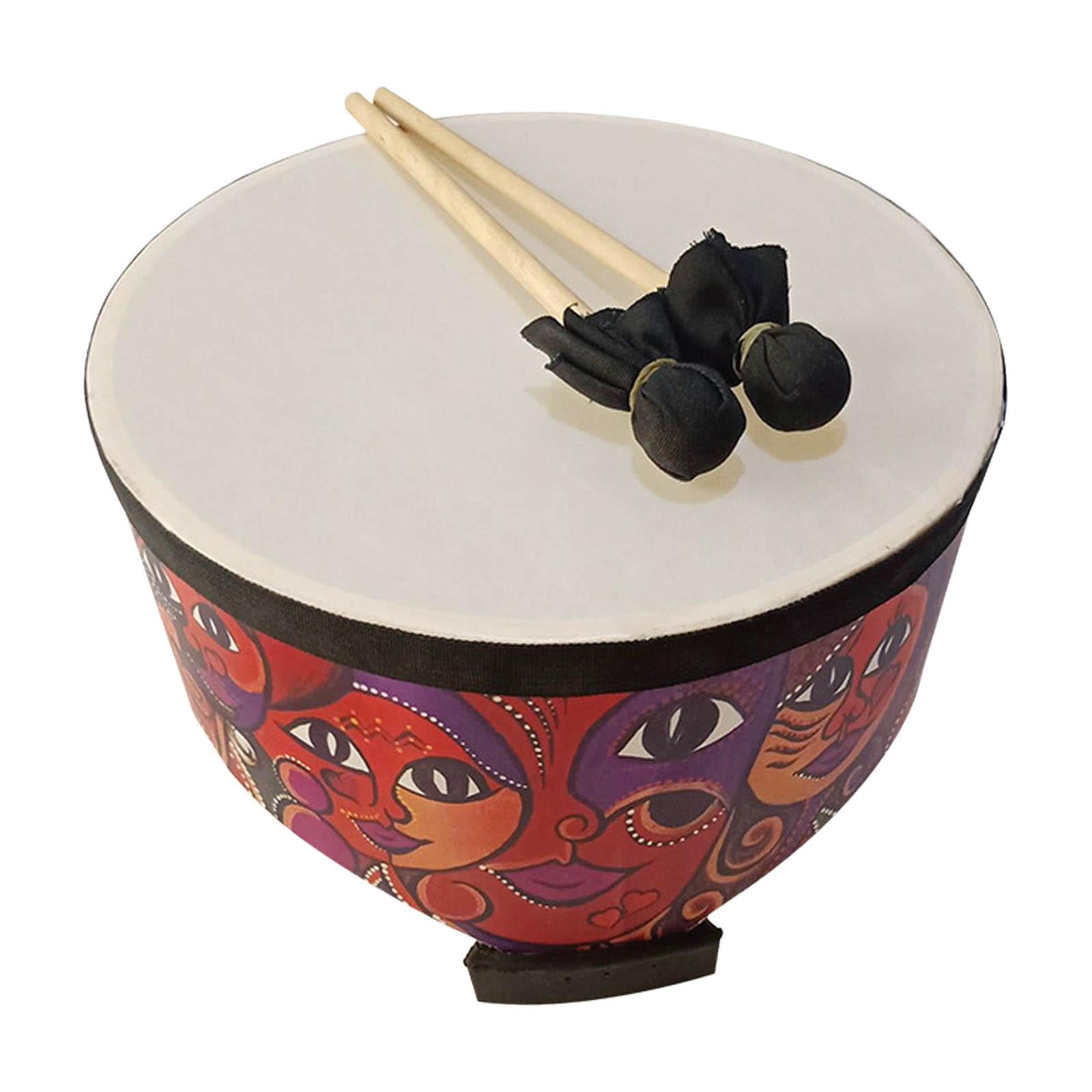 QccHieUs Wood Ground Drum Gift with 2 Mallets Educational Orff Percussion Rhythm Drum for 8inch