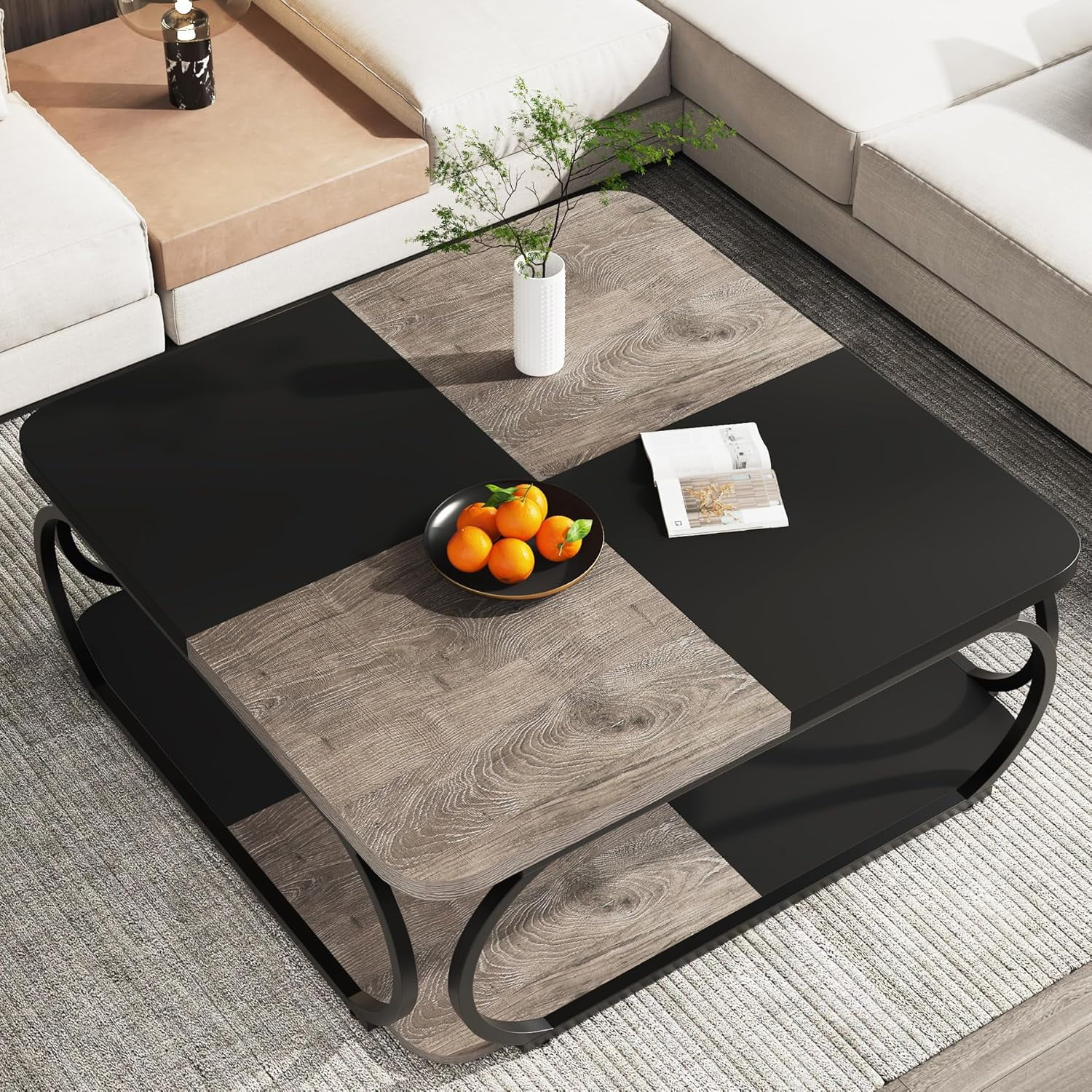 Tribesigns Coffee Table with Open Storage Shelf for Living Room, 39 Inch Large Wood Center Table