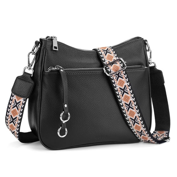 Bandolera Befen de piel auténtica para mujer, color negro