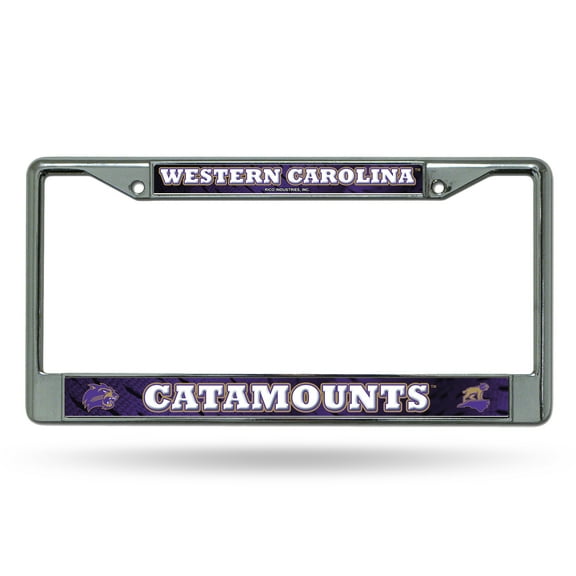 Rico Industries NCAA Western Carolina Catamounts 12" x 6" Chrome Frame With Decal Inserts - Car/Truck/SUV Automobile Accessory