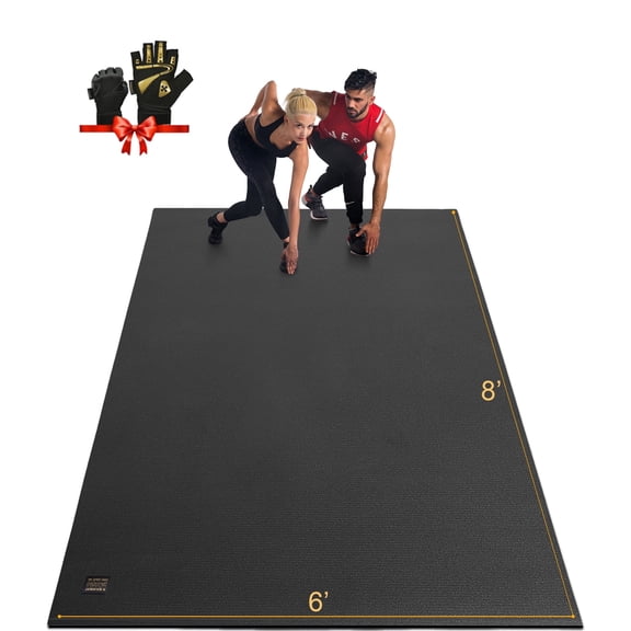 GXMMAT Large Exercise Mat 8'*6'(7mm), Extra Wide Non-Slip Workout Mats for Home Gym Flooring, Shoe Friendly, Black