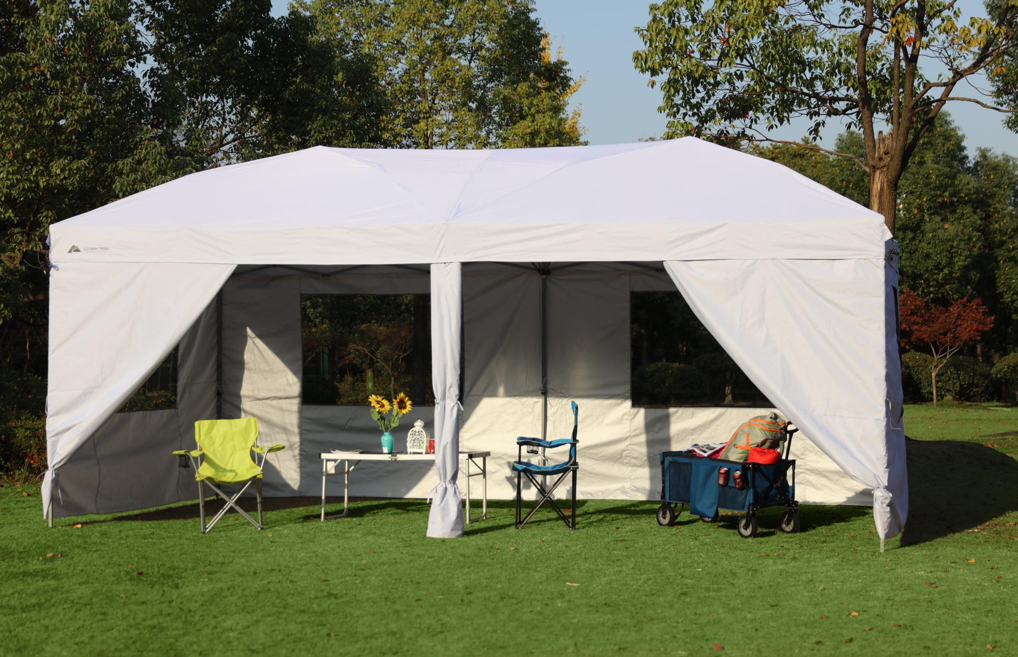 Ozark Trail 20' x 10' Straight Leg Outdoor Easy Pop-up Canopy, White