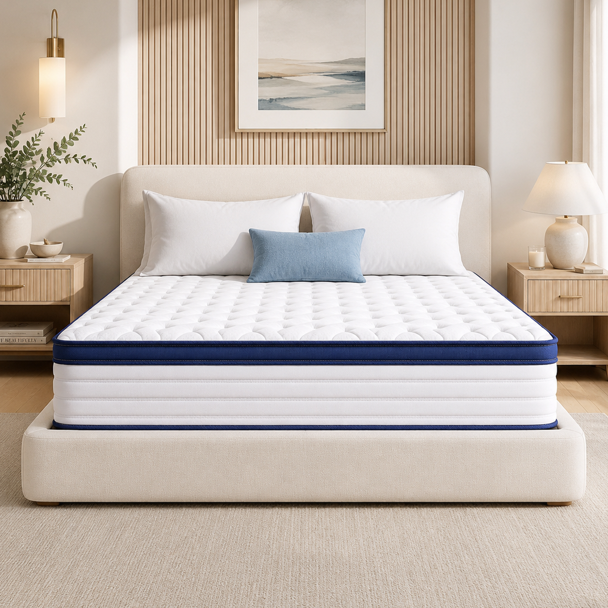 Queen Size Mattress with Balanced Medium Feel, UHOMEPRO 12 Inch Hybrid Mattress with Gel Memory Foam in a Box, Colchon Queen Size with Motion Isolation & Strong Edge Support, Blue
