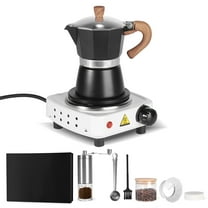 Eurhowing Stovetop Espresso Maker 7Pcs, 3-Cup Moka Pot with Electric Stove&Manual Grinder, Authentic Italian Coffee Pot, Black