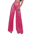 thumbnail image 2 of FAIWAD Women Sequin Pants High Elastic Waist Wide Straight Palazzo Pants for Party Clubwear, 2 of 6