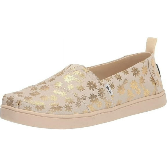 TOMS Girl's Alpargata Loafer Flat Size 13 Gold flora Slip-on Style