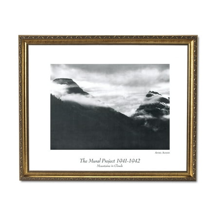 Ansel Adams B/W Photo Mountains In Clouds Wall Picture Gold Framed Art (Best Cloud For Photos)