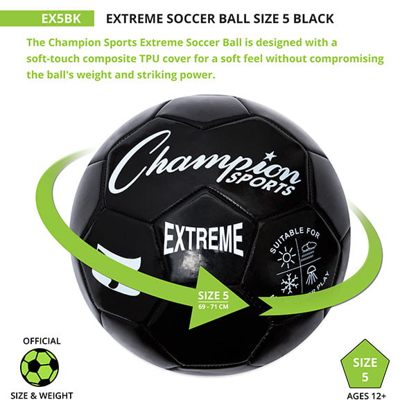 Champion Sports Extreme Size 5 Soccer Ball, Black - Walmart.com