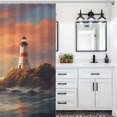 thumbnail image 6 of Lighthouse Sunrise Coast Scenery Pale Blue Tan Shower Curtain Fabric Bathroom Decor with Hooks, 6 of 8