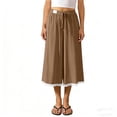thumbnail image 4 of Dvprdro Capri Pants for Women Cotton Wide Leg Lace Hem Drawstring Elastic Waist Side Pockets Solid Loose Fit Summer Beach, 4 of 8