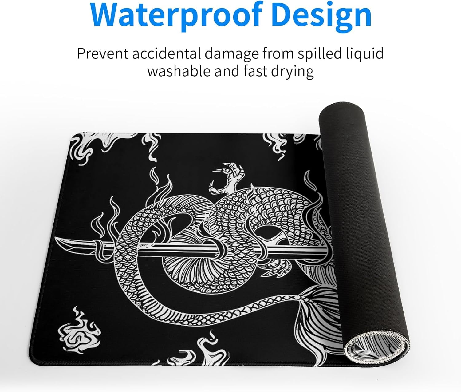Dragon Gaming Mouse Pad Black Large Mouse Pad for Keyboard and Mousepad Desk Mat with 3mm Non-Slip Base and Stitched Edge for Gaming and Office Computer Mat Protector Mat 27.6x11.8 Inch