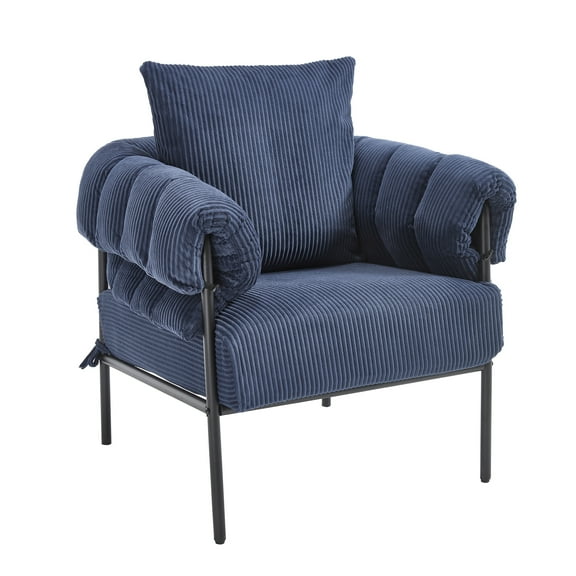 LiviNest Modern Accent Chair with Gold Legs: Corduroy Upholstered Armchair for Small Apartments - Compact Living Room Seating & Reading Chair with High-Density Cushion Dark Blue