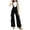 Black, variant on Vintage Cargo Button Pocket Long Jumpsuits for Women Crew Neck Sleeveless Western Style Overalls