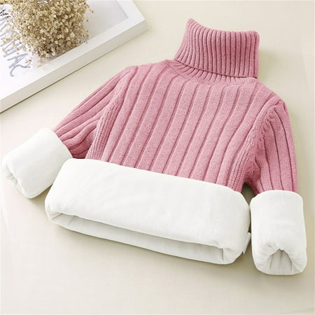 

0-8 T Infant Fleece Sweater Baby Boy Girls Kids Ribbed Knitted Thicken Turtleneck Sweater Undershirt Pullover Top-Little Boys/Girls Pink 2-3 Years