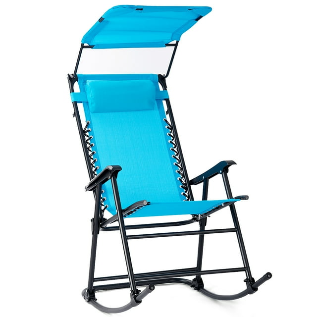 Costway Folding Rocking Zero Gravity Chair Rocker Porch Sunshade Canopy Light Blue