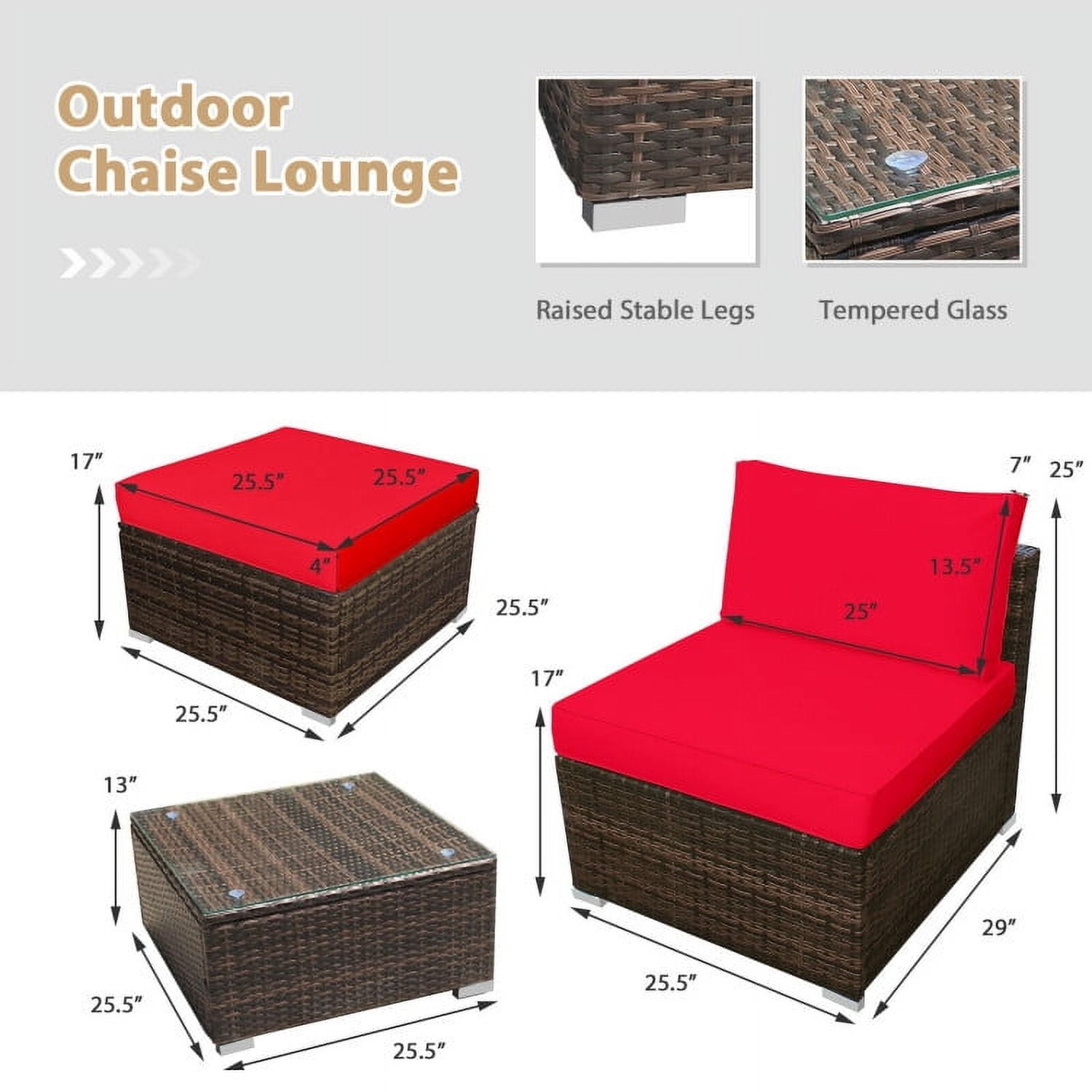 Aimee Lii 5 Pieces Patio Rattan Furniture Set with Cushioned Armless Sofa, Outdoor Deck Furniture, Red Aimee Lii 5 Pieces Patio Rattan Furniture Set with Cushioned Armless Sofa, Outdoor Deck Furniture, Red