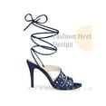 thumbnail image 3 of BLISSFUL STEP Rhines Strappy Lace Up Slingback Stiletto Heel Sandal for Women Navy Blue 6, 3 of 4