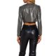 thumbnail image 3 of Chaquetas cortas de cuero PU Inspire Chic para mujer, chaqueta de manga larga de frente abierto, color gris oscuro, 3 of 6