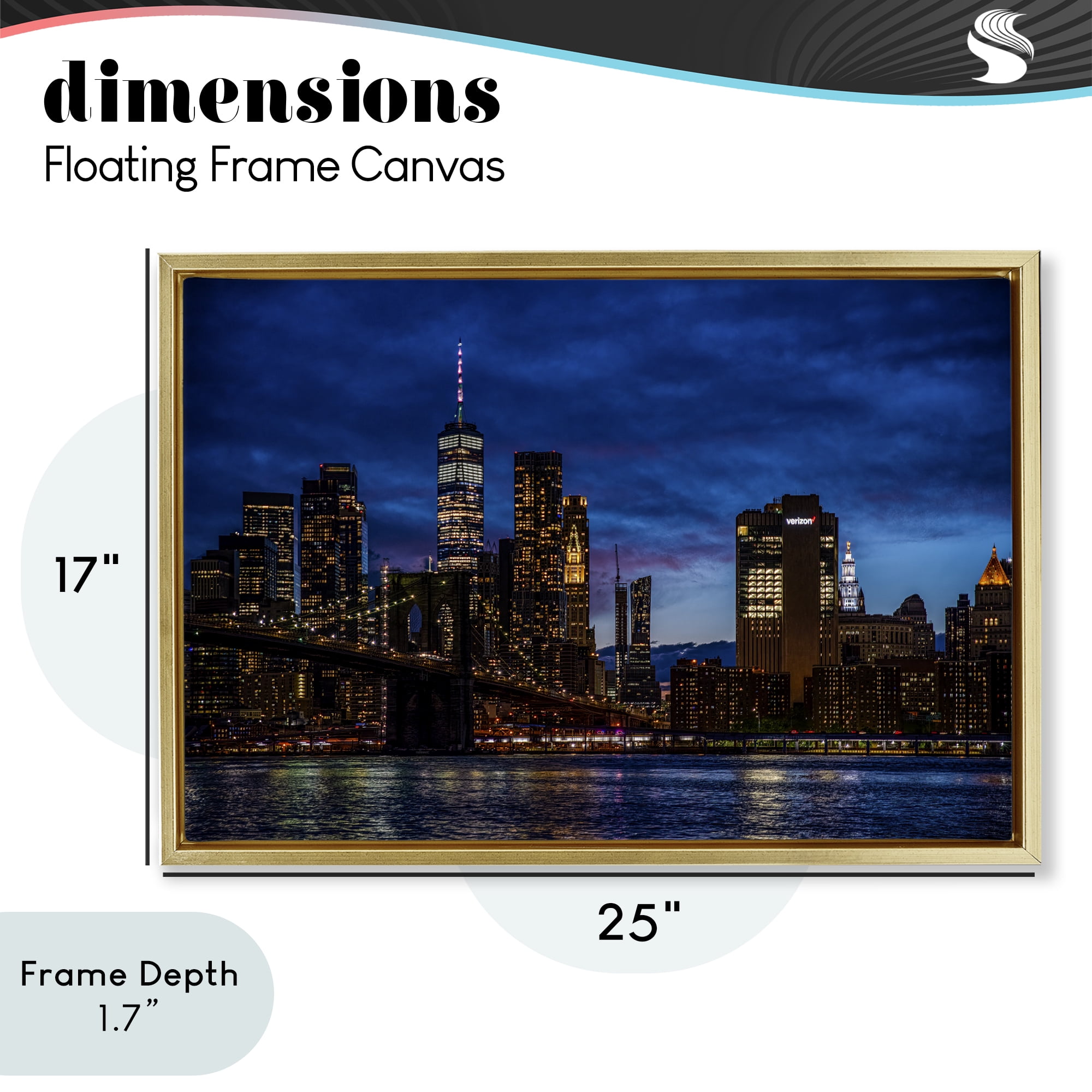 Stupell Industries Brooklyn Bridge at Night Gold Framed Floater Canvas Wall Art, design by Tim West