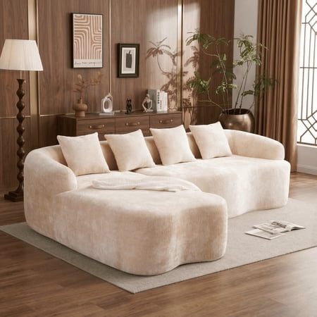 104.7" Cloud Sectional Sofa, L-Shaped Chenille Fabric Modular Couch with Deep Memory Foam Seat, No Assembly Modern Curved Couch for Living Room, Beige