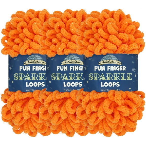 JubileeYarn Fun Finger Sparkle Loops Yarn - 100g/skein Polyester Jumbo Loop Yarn - Orange Peel - 3 Skeins