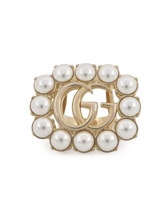 Pre-Owned Gucci ring with crystal double G metal and faux pearl, size XS. GUCCI for women.