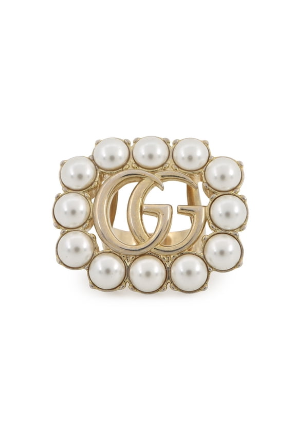 Pre-Owned Gucci ring with crystal double G metal and faux pearl, size XS. GUCCI for women.