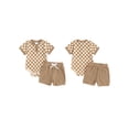 thumbnail image 2 of WIFORNT 2Pcs Baby Boys Summer Outfits Checkerboard Buttons Short Sleeve Romper and Shorts Clothes Set, 2 of 9