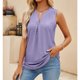 thumbnail image 2 of V Masajeadores de cuello plisado Tank Top mujeres elegante casual color puro hueco camisa sin mangas para trabajo oficina, 2 of 6