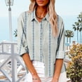 thumbnail image 2 of Jewelreauty Womens Button Up Blouses Long Sleeve Lapel Neck Striped Plaid Shirts Casual Work Tops with Pocket (M, Gray), 2 of 8