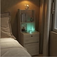 thumbnail image 2 of Tcbosik 41" Tall Nightstand with Charging Station and USB Night Light, Modern Side Table with Open Shelves and 2 Lockable Storage Drawers for Bedroom, Living Room, Wood Color, 2 of 9
