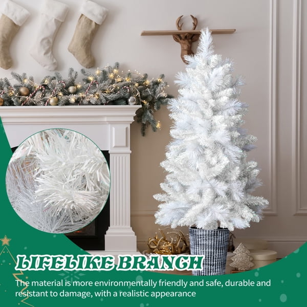 Alvantor 4 ft Potted Artificial Christmas Tree, 200 PVC Branch Tips, Unlit, White