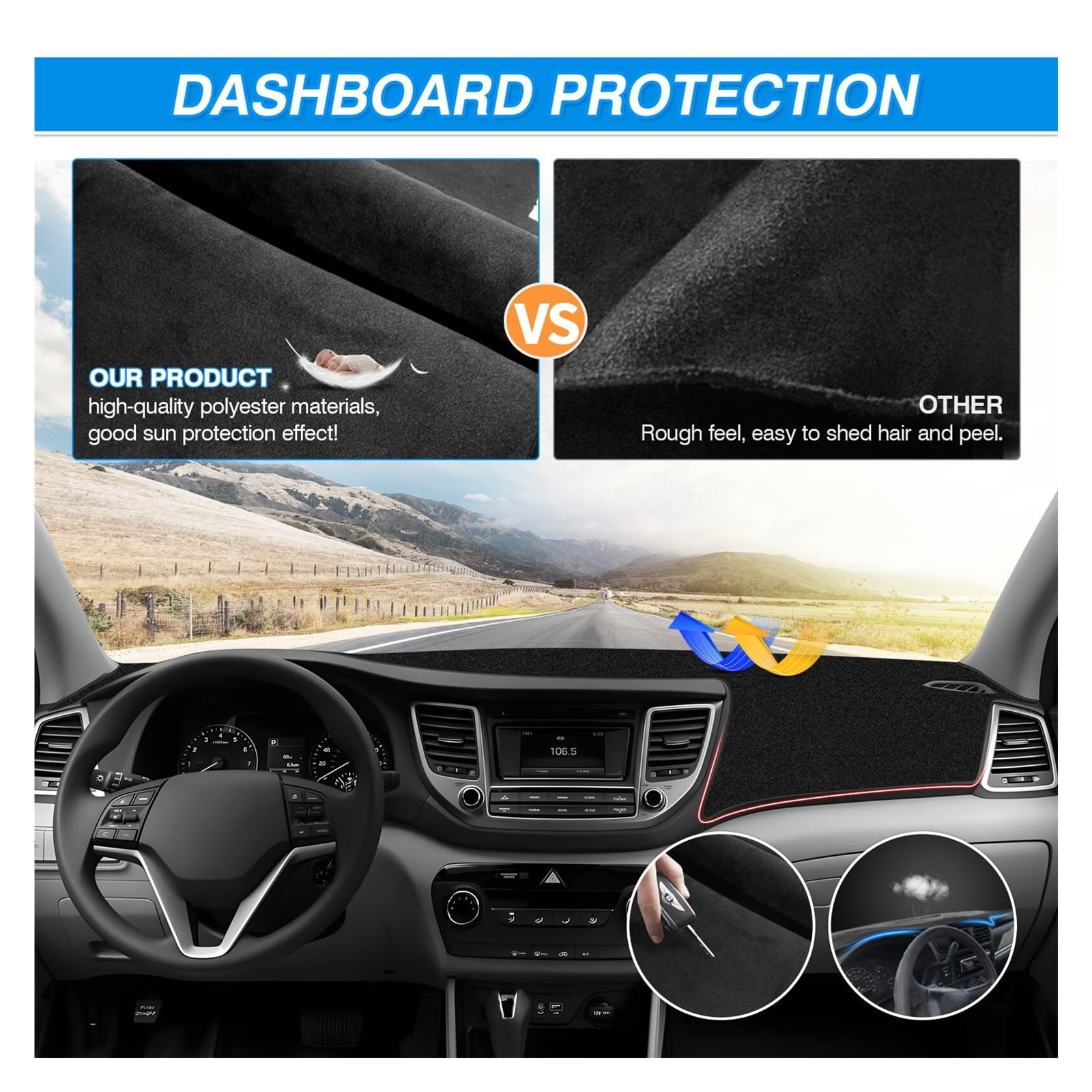 SUGUANGHUI Dash Cover fits for Tucson 2016 2017 2018 Accessories Dashboard Cover Mat Non-Slip Carpet Sunshield Glare UV Rays Protector, Car essentials