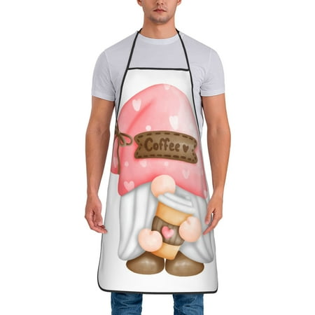 

Wukai Coffee Gnome (1) Print Aprons Adjustable Bib Aprons Cooking Kitchen Chef Apron for Women and Men