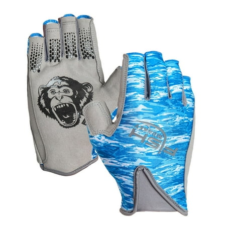 UPC: 0859100007675 | Fish Monkey Pro 365 Guide Glove Exposed finger Non Slip Synthetic Leather palm Quick Dry Breathable Fabric Blue Water Camo L