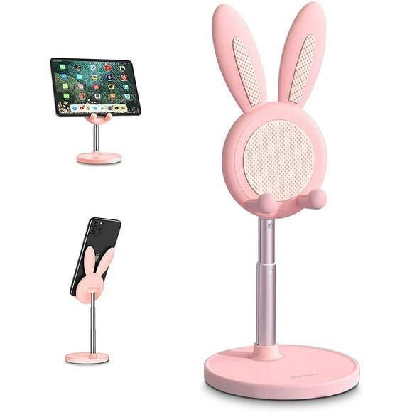 Rabbit Desktop Phone Holder Height Adjustable Phone Holder Compatible with All Phones, iPhone, Samsung, Pixel, iPad, Tablet