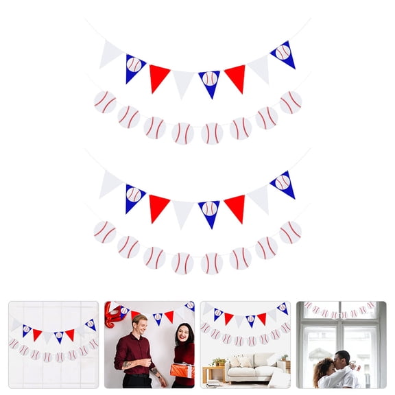 STRANDCHIC 4-Piece Baseball Party Hanging Decorations Pull Flag Ornaments for Sports Day Indoor Outdoor Use