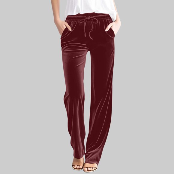 Soki Women's Velvet Pants Drawstring Waist Straight Leg Casual Lounge Pant