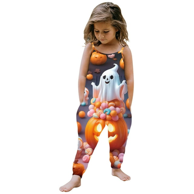 Kcodviy Tout-Petit Bébé Fille Halloween Filles Barboteuses Imprimés Combinaison Sans Manches Barboteuse 2T Tenues Pantalon Vêtements