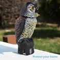Horned Owl Decoy and 360° Rotating Head Owl Statue to Scare Birds Away for Patio Yard Garden