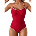 thumbnail image 1 of Traje de baño de una pieza Eomenie Tummy Control con pliegues para mujer, rojo, 1 of 4