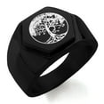 thumbnail image 1 of Stainless Steel Tree of Life Engraved Hexagon Crest Flat Top Biker Style Polished Ring, 1 of 1