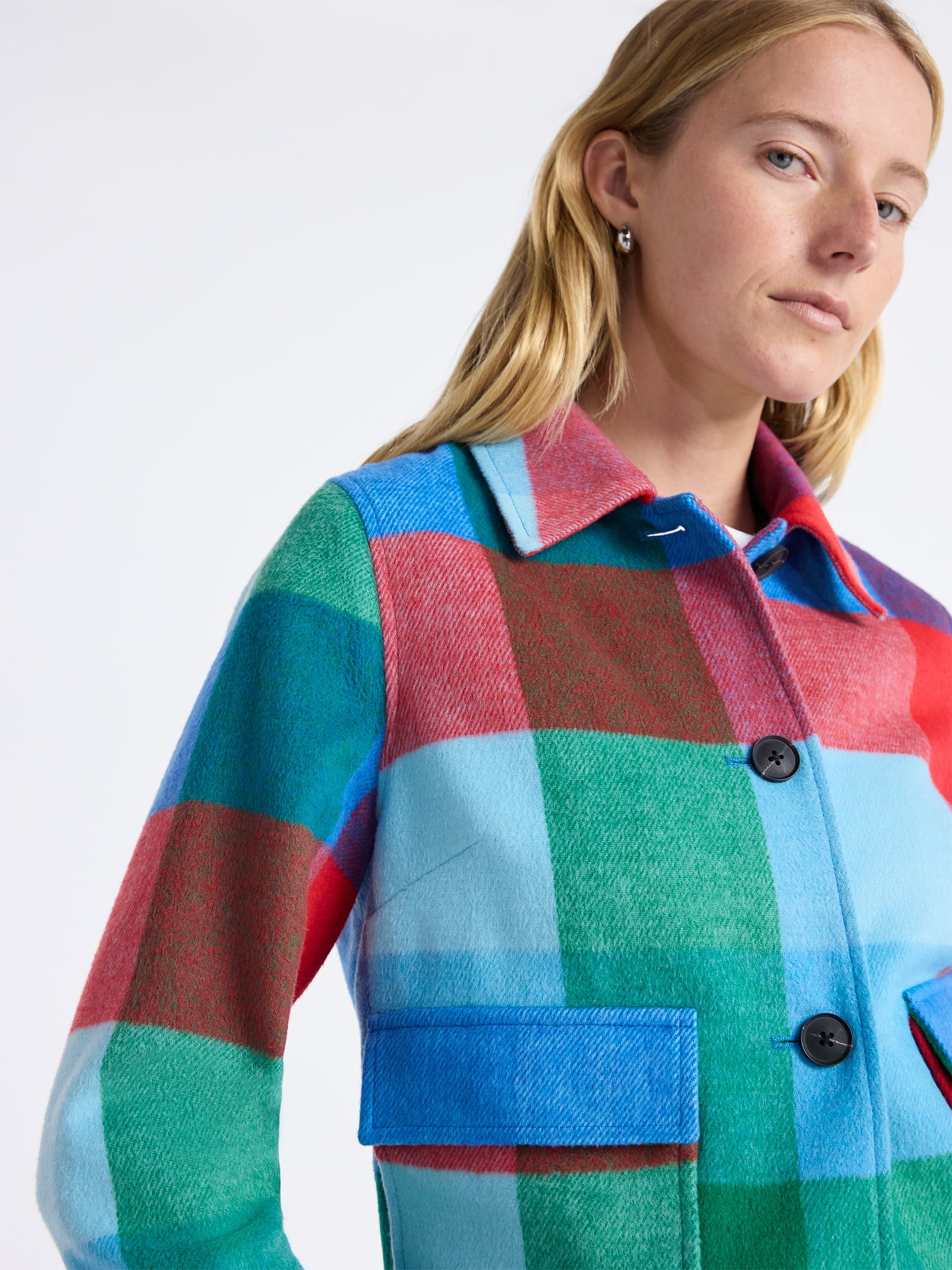 Free Assembly Women's Plaid Cropped Chore Jacket, Sizes XS-XXL