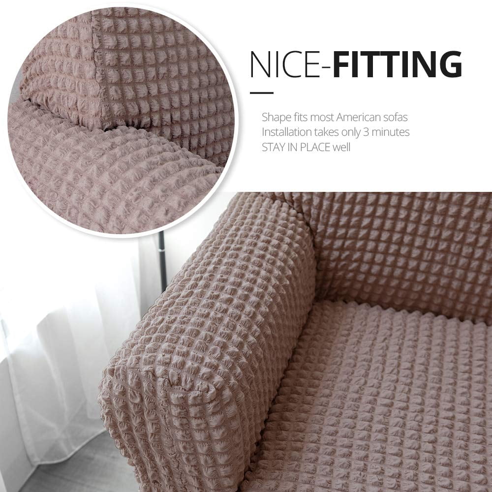 NICEEC Sofa Slipcover Coffee Sofa Cover 1 Piece Easy Fitted Sofa Couch Cover Universal High Stretch Durable Furniture Protector with Skirt Country Style (3 Seater Coffee)