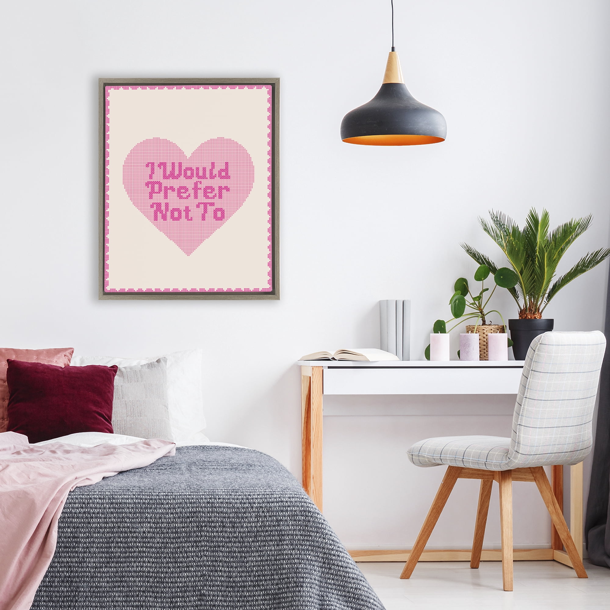 Stupell Industries I Would Prefer Not To Pink Heart Brown Framed Floater Canvas Wall Art, design by Lil' Rue