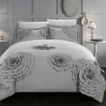 thumbnail image 3 of Chic Home 3 Piece Birdy Floral and Rose Pleated Etched Applique Duvet Cover Set Queen White, 3 of 4