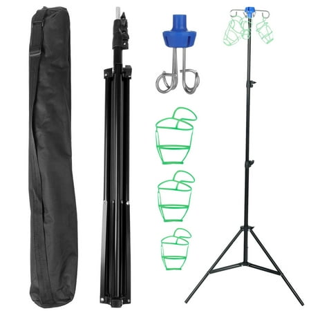 

Portable Mobile IV Pole Stand Retractable Collapsible Intravenous Tripod Drip Bag Stand with 4 Hooks 3 Net Bags & 1 Storage Bag for Hospitals Clinics Home Care
