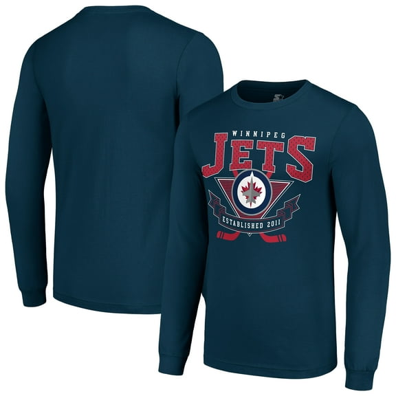 Men's Starter Navy Winnipeg Jets Team Logo Graphic Long Sleeve T-Shirt
